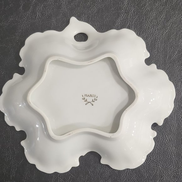 1950s Marco Porcelain Candy/Nut Dish With Scallop Gold Gilt Trim and Pink Flower - Picture 6 of 8